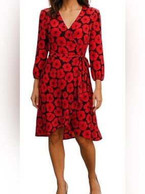 Jason Wu Red Floral Wrap Dress with Tie Waist
